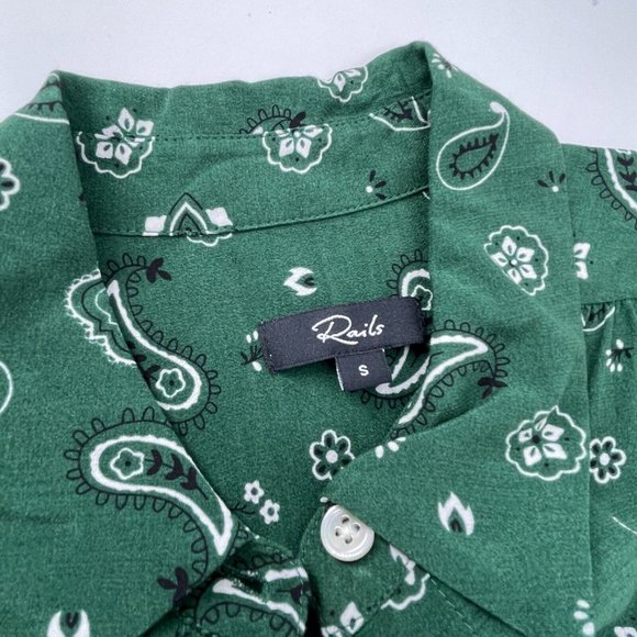 Rails Jesabel Forest Bandana Button Collar Top Shirt Women's Small Green Paisley - Picture 15 of 16